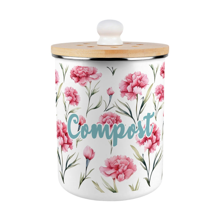 Purely Home Pink Carnations Toller Compost Caddy