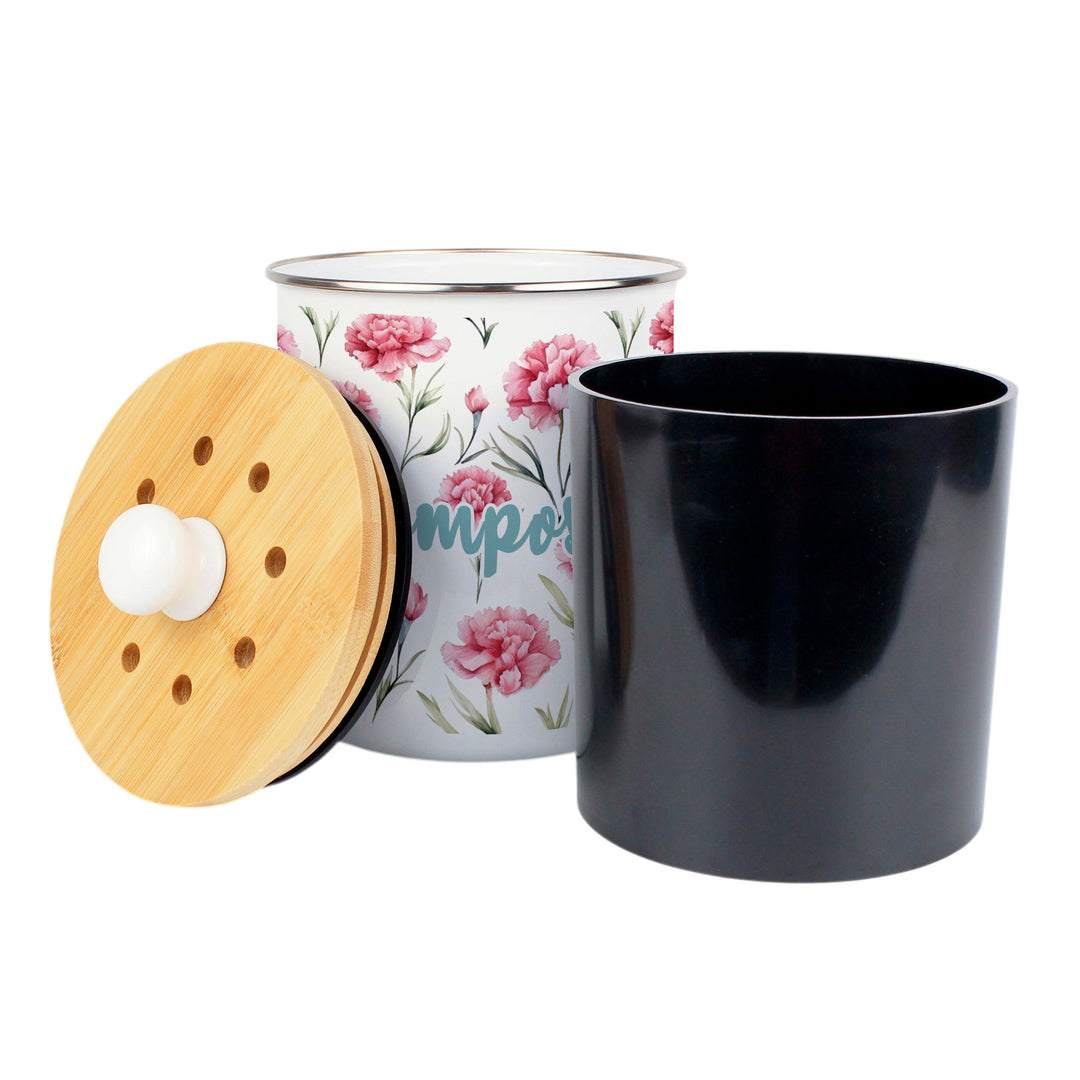 Purely Home Pink Carnations Toller Compost Caddy