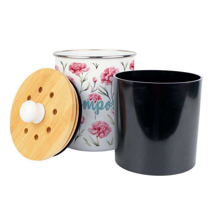 Purely Home Pink Carnations Toller Compost Caddy