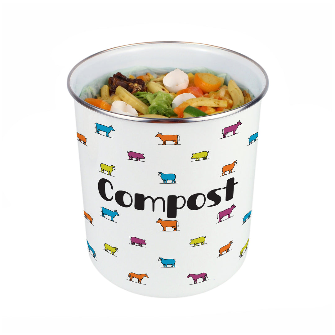 Purely Home Colourful Farm Animals Toller Compost Caddy