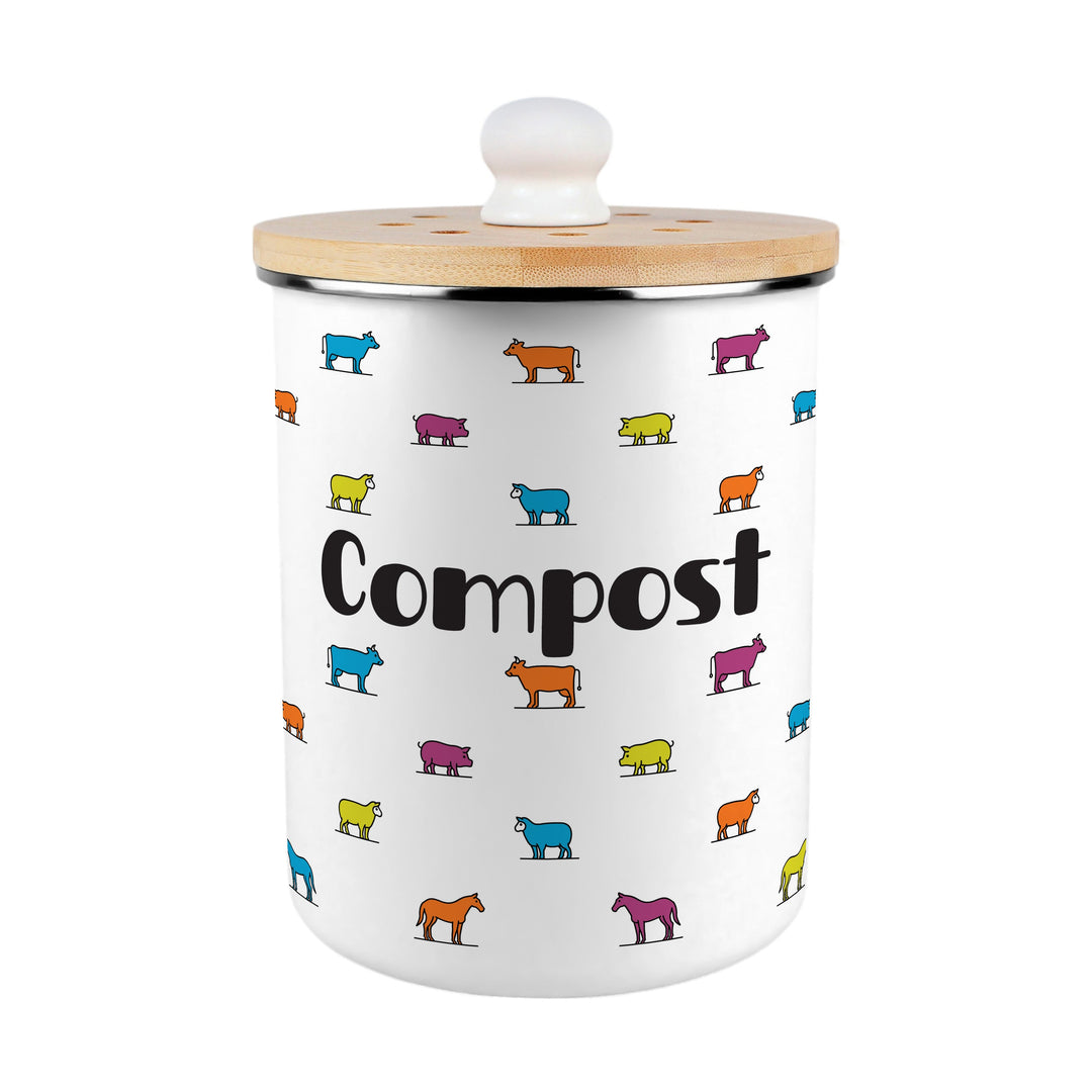 Purely Home Colourful Farm Animals Toller Compost Caddy