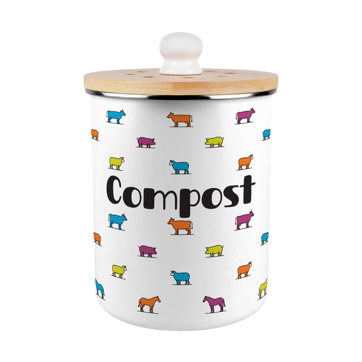 Purely Home Colourful Farm Animals Toller Compost Caddy