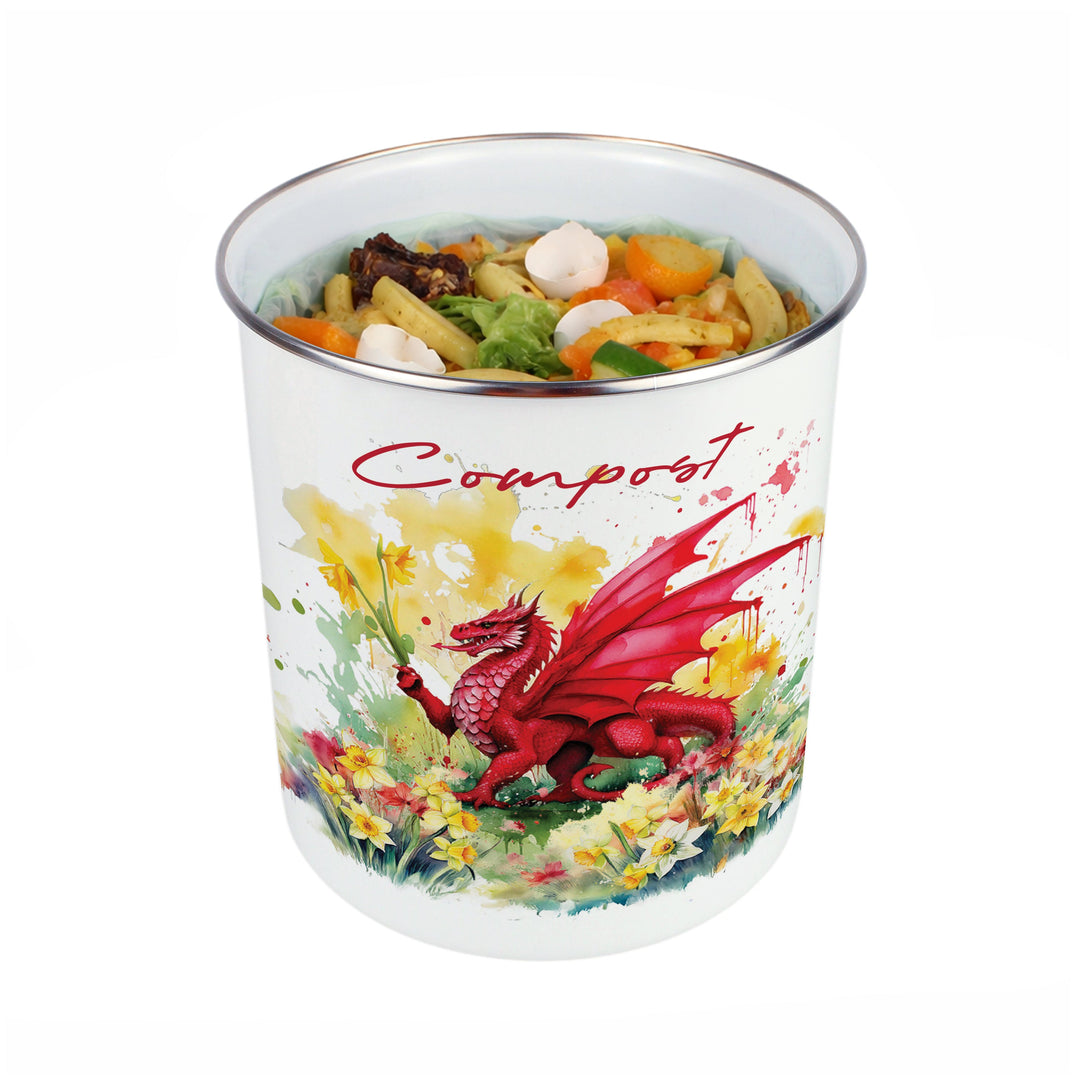 Purely Home Floral Welsh Dragon Toller Compost Caddy