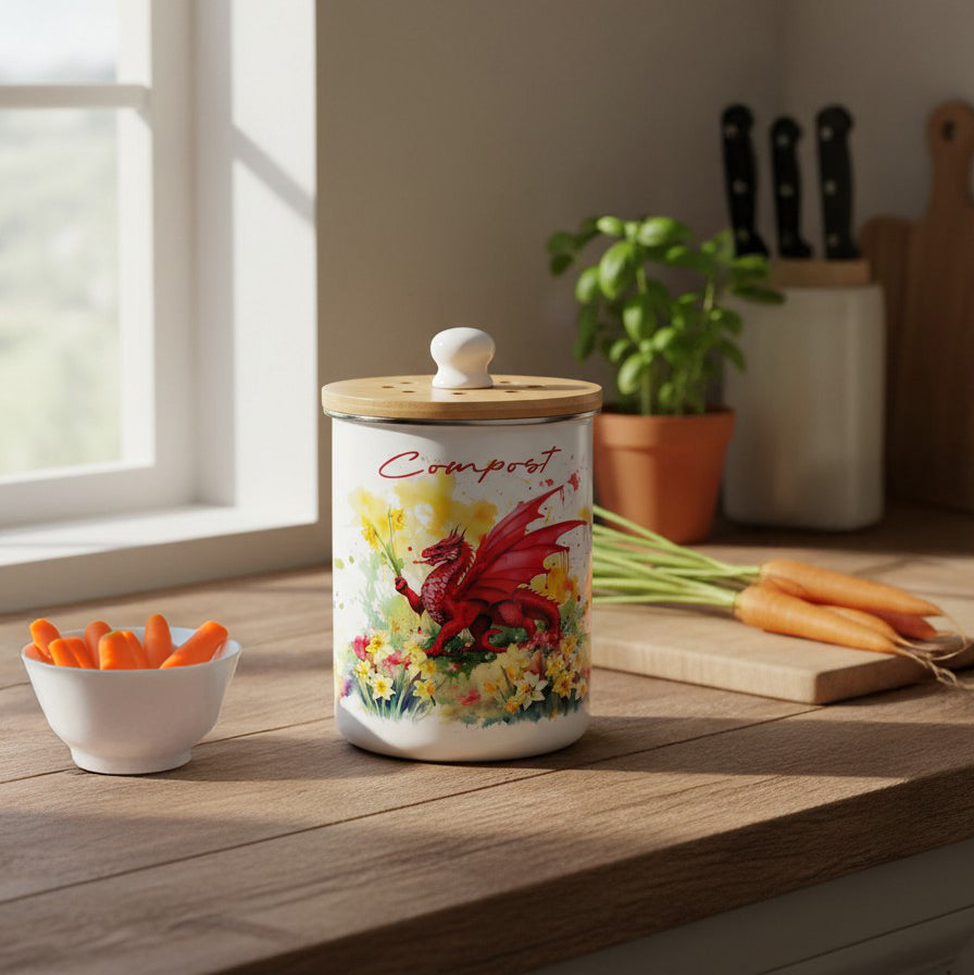 Purely Home Floral Welsh Dragon Toller Compost Caddy