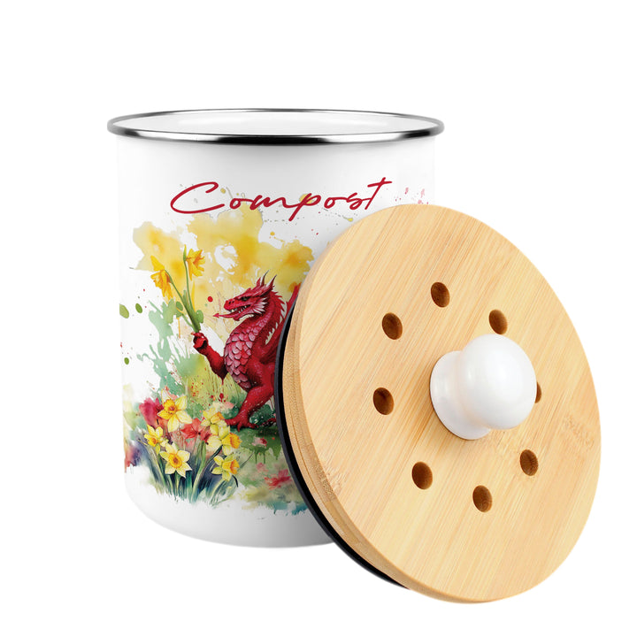 Purely Home Floral Welsh Dragon Toller Compost Caddy
