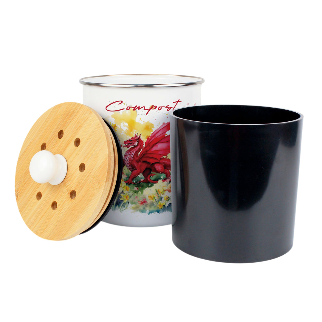 Purely Home Floral Welsh Dragon Toller Compost Caddy