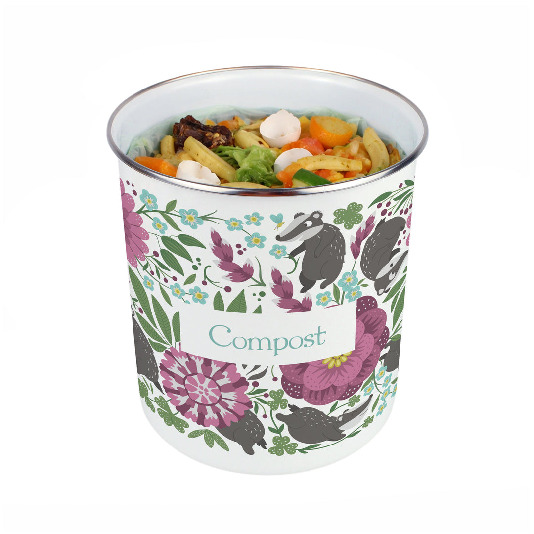 Purely Home Floral Badgers Toller Compost Caddy
