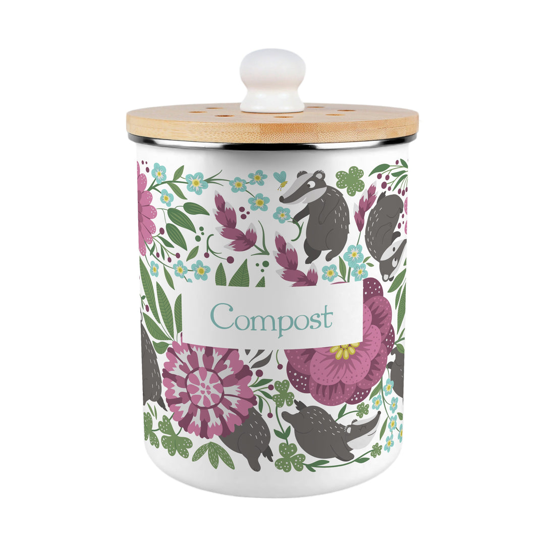 Purely Home Floral Badgers Toller Compost Caddy