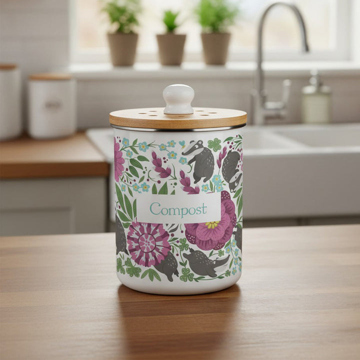 Purely Home Floral Badgers Toller Compost Caddy