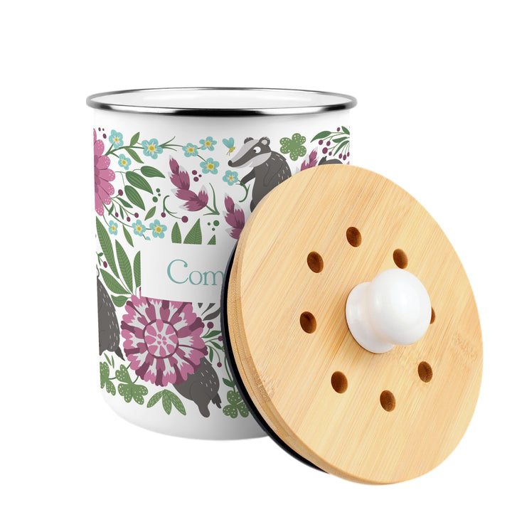 Purely Home Floral Badgers Toller Compost Caddy