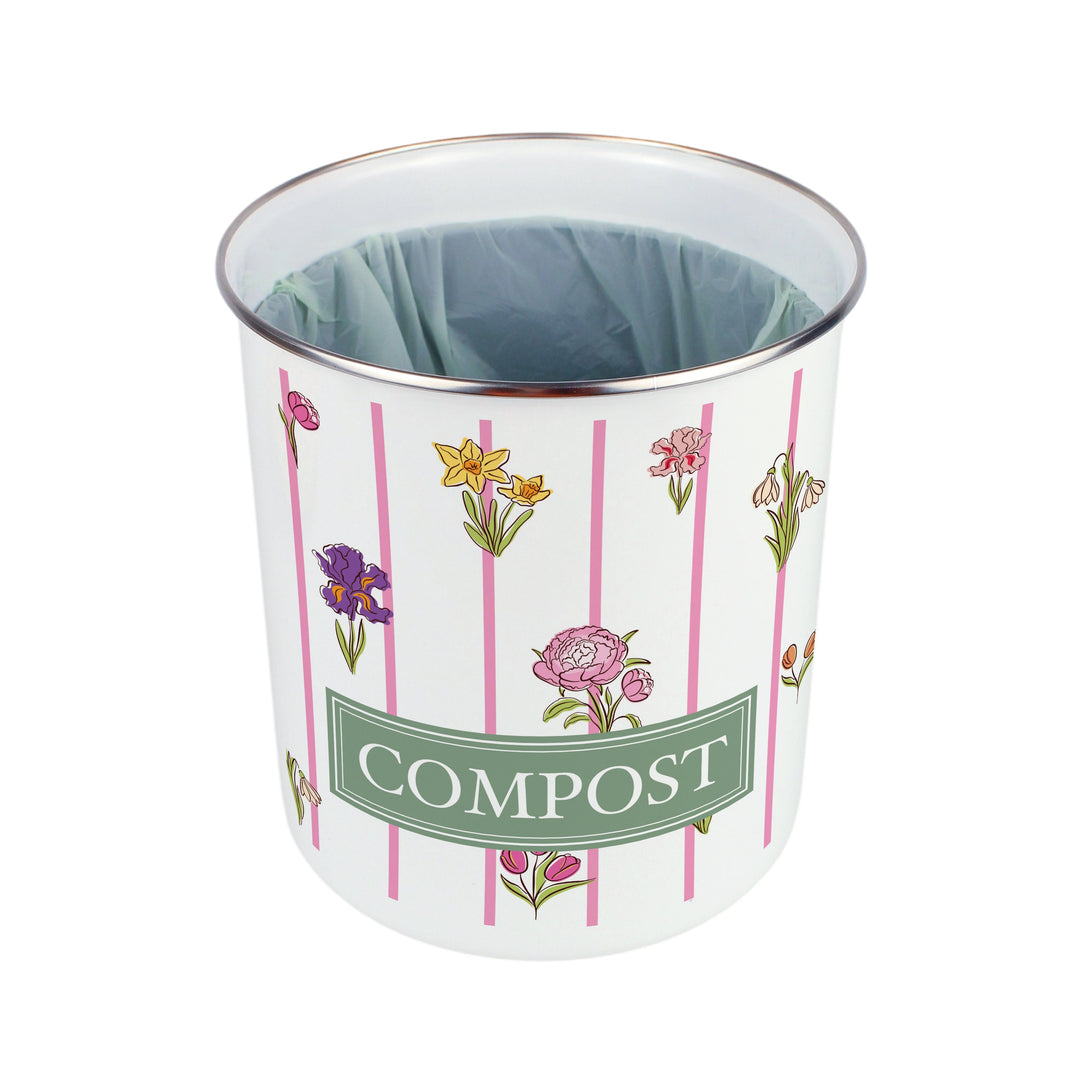 Purely Home Pinstripes & Flowers Toller Compost Caddy