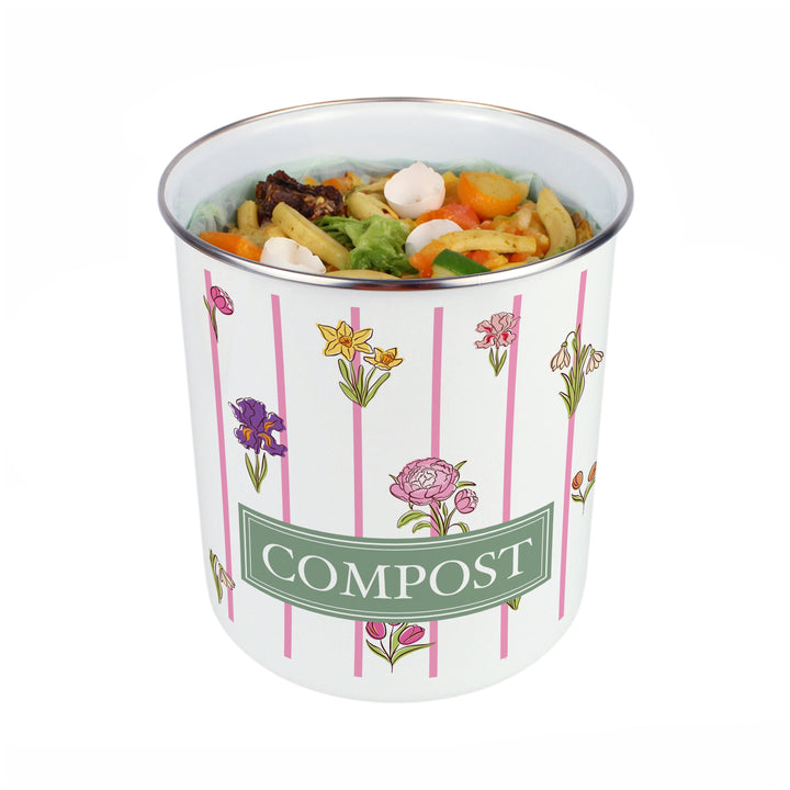 Purely Home Pinstripes & Flowers Toller Compost Caddy
