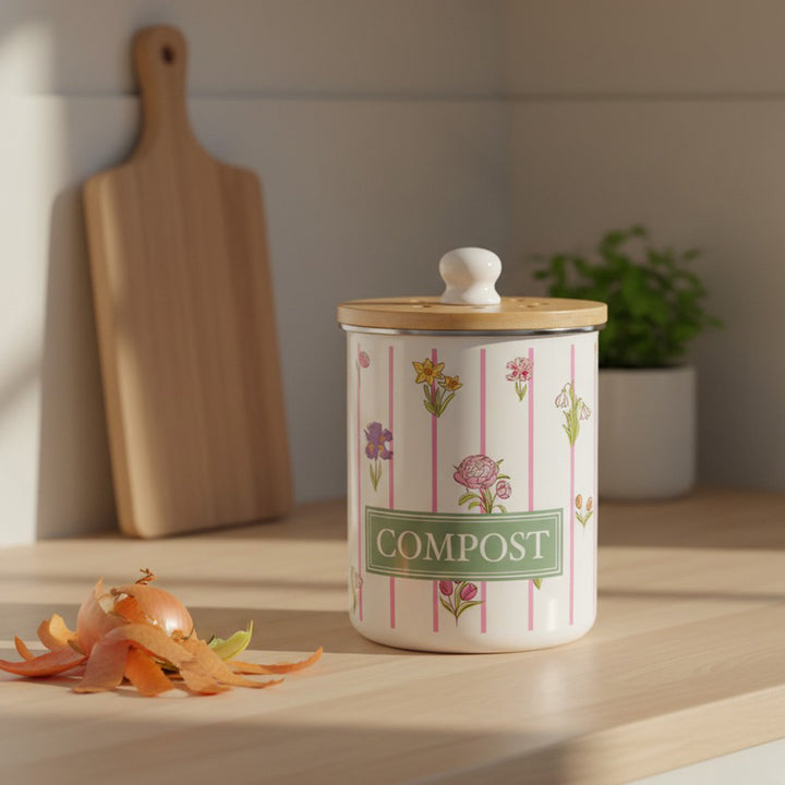 Purely Home Pinstripes & Flowers Toller Compost Caddy