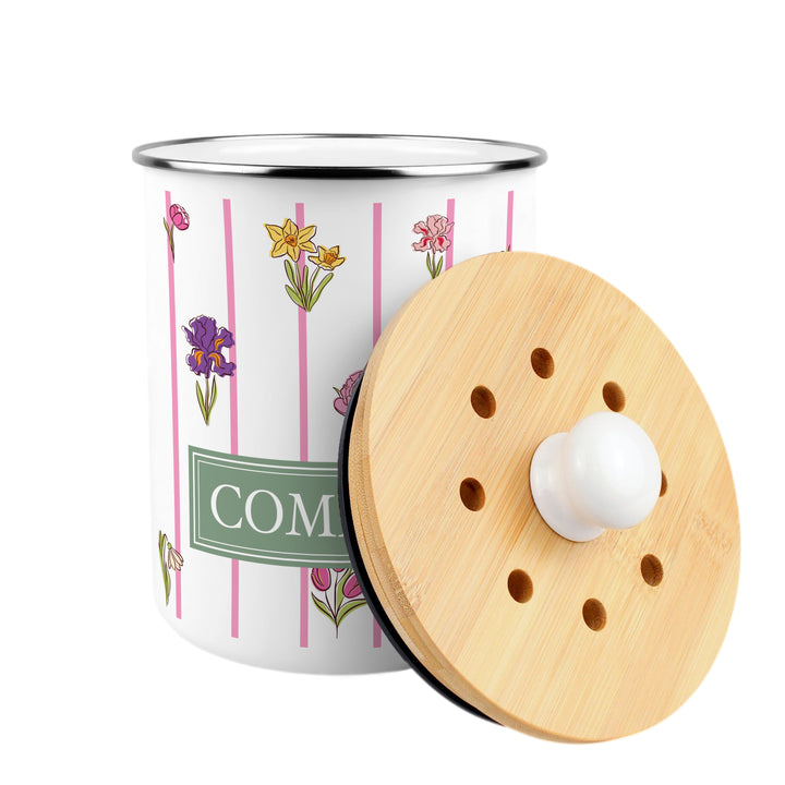 Purely Home Pinstripes & Flowers Toller Compost Caddy