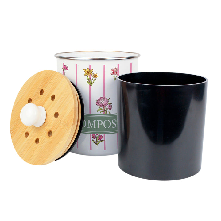 Purely Home Pinstripes & Flowers Toller Compost Caddy