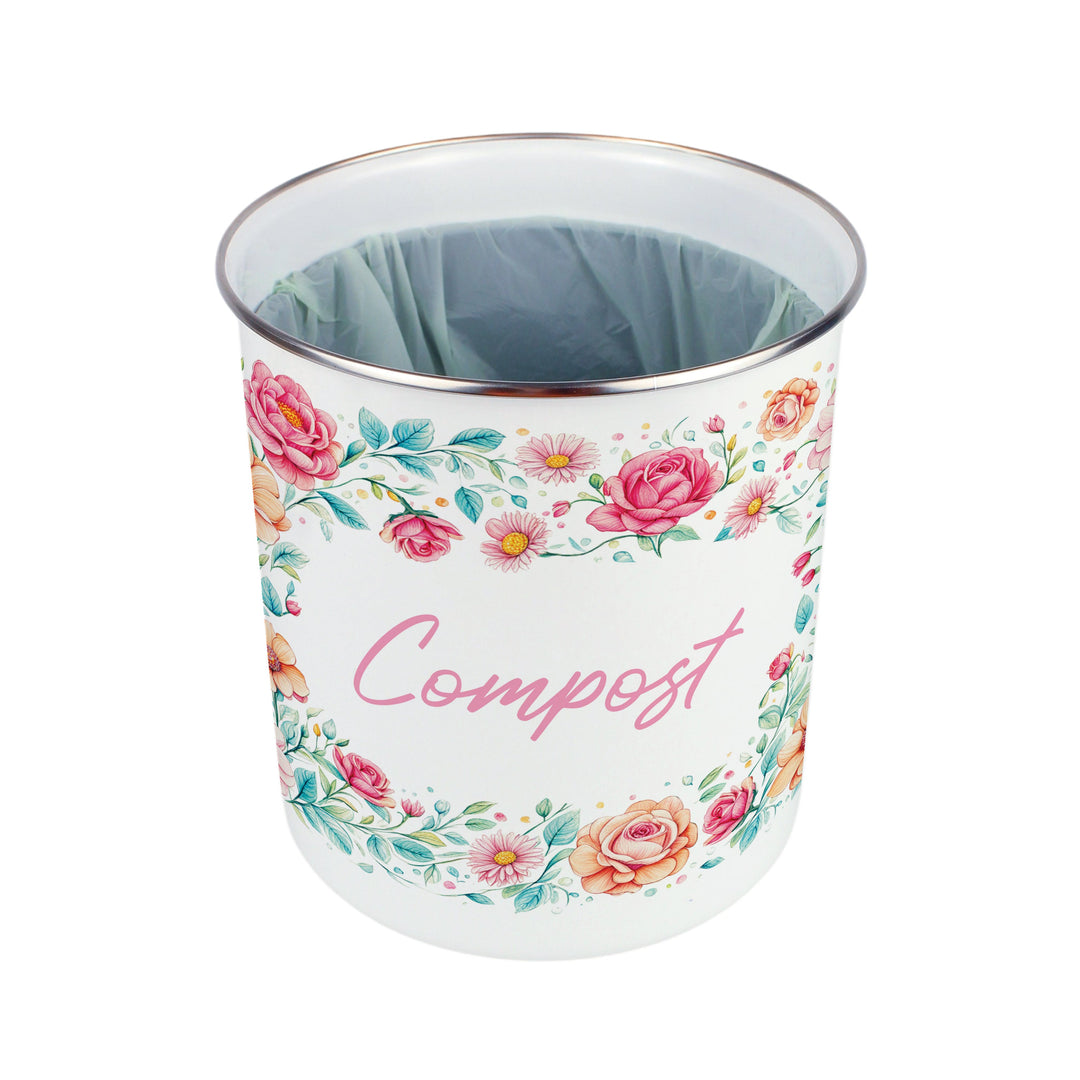 Purely Home Pink Floral Toller Compost Caddy