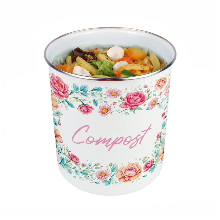 Purely Home Pink Floral Toller Compost Caddy