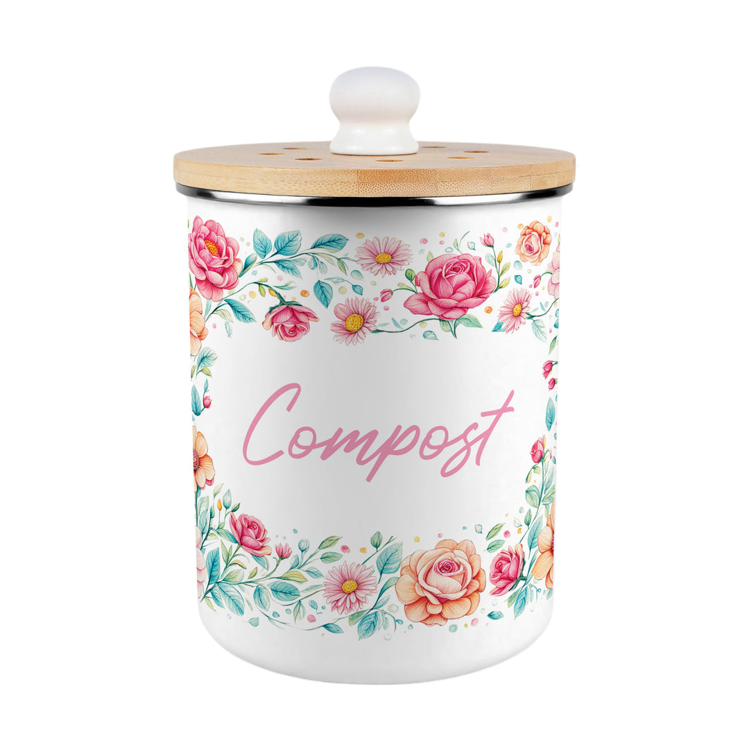 Purely Home Pink Floral Toller Compost Caddy