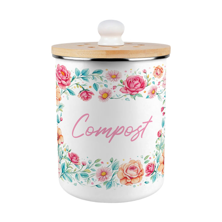 Purely Home Pink Floral Toller Compost Caddy