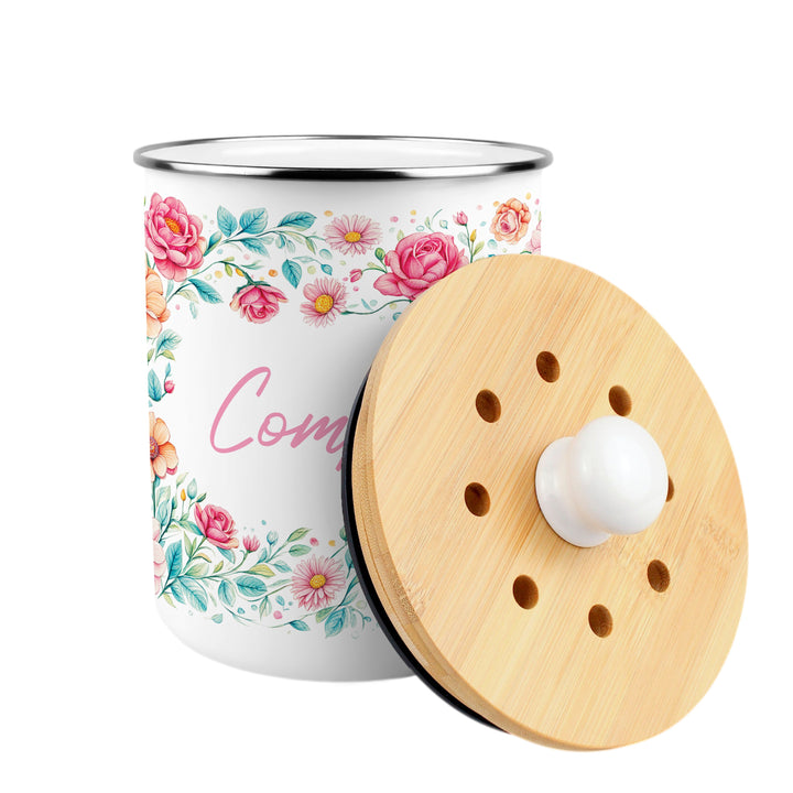 Purely Home Pink Floral Toller Compost Caddy