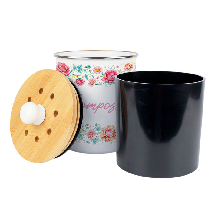 Purely Home Pink Floral Toller Compost Caddy