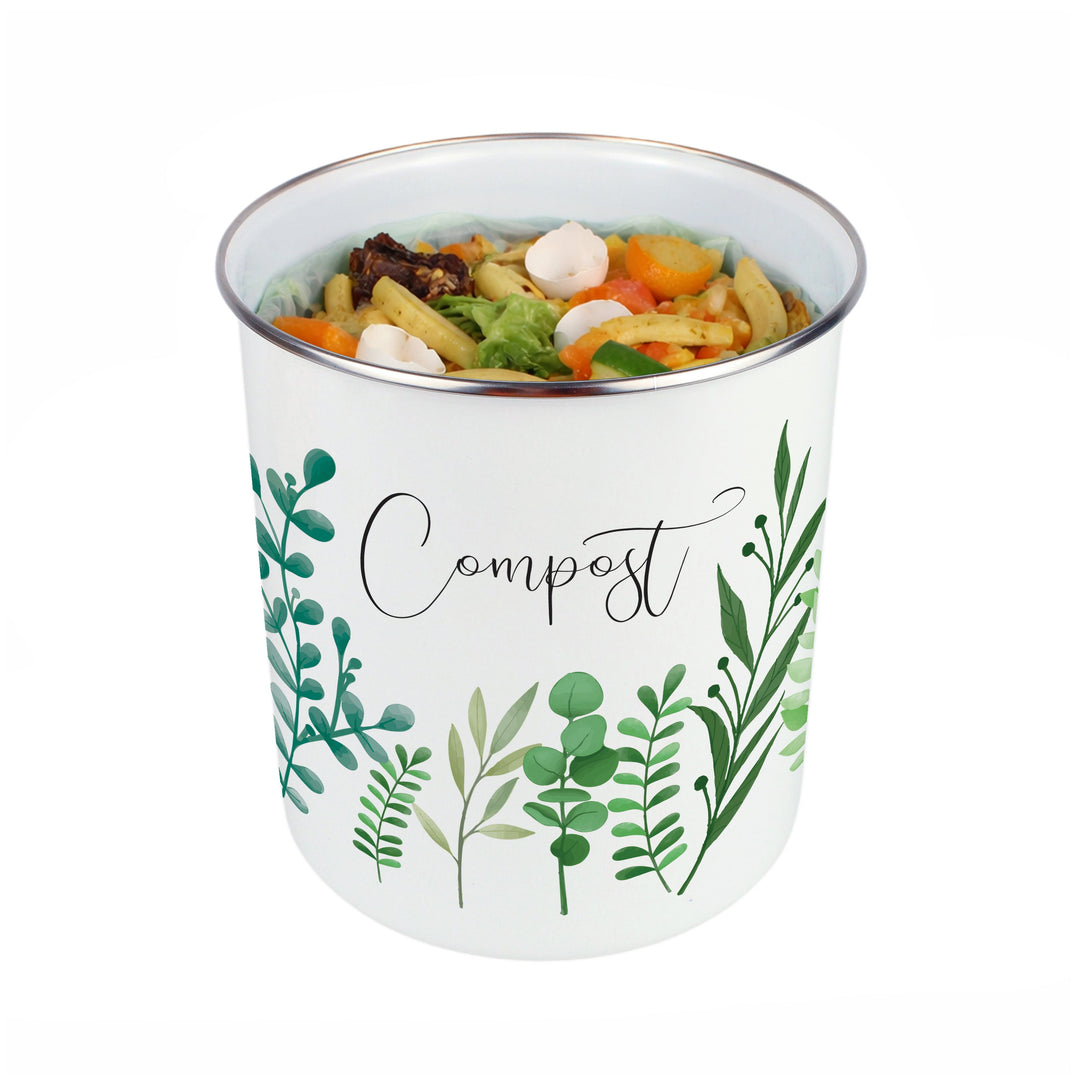Purely Home Green Foliage Toller Compost Caddy