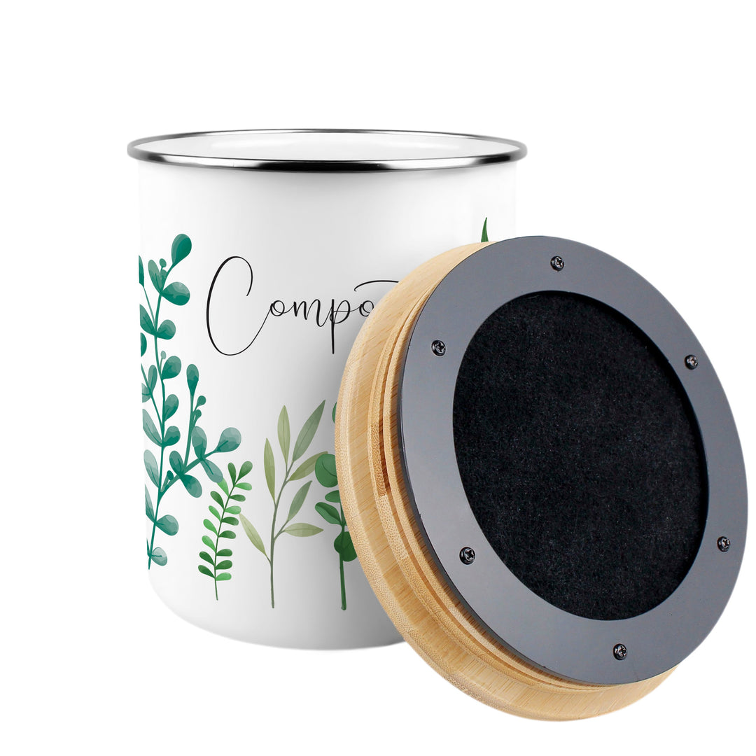Purely Home Green Foliage Toller Compost Caddy