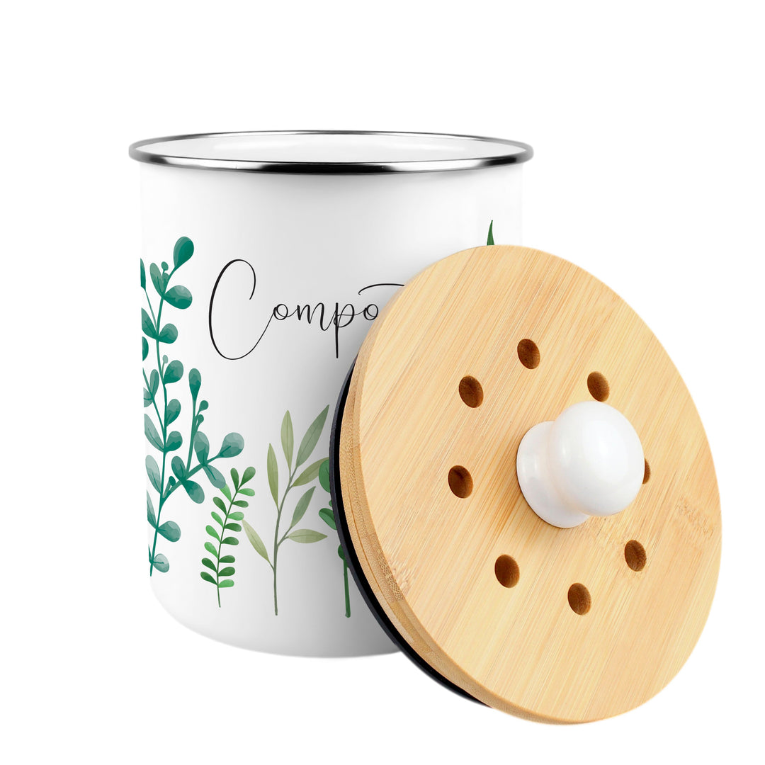 Purely Home Green Foliage Toller Compost Caddy
