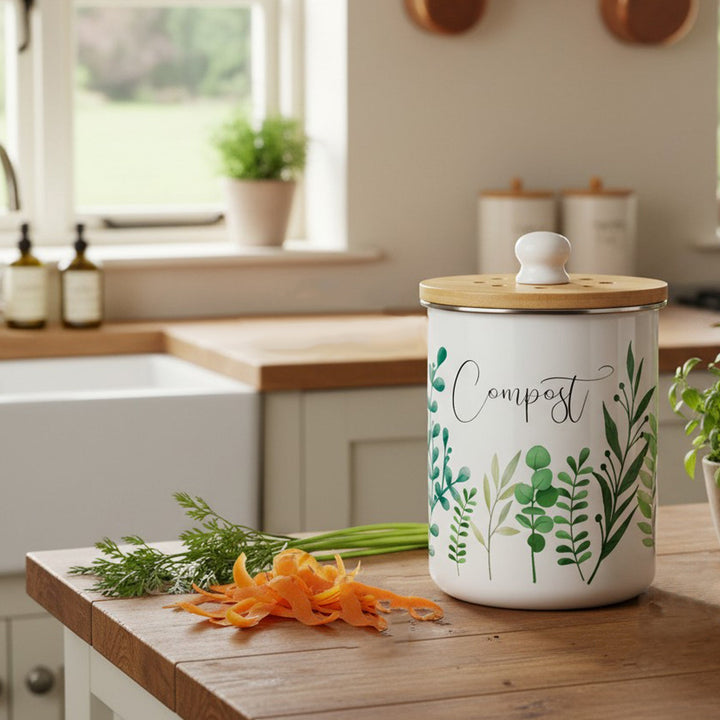 Purely Home Green Foliage Toller Compost Caddy