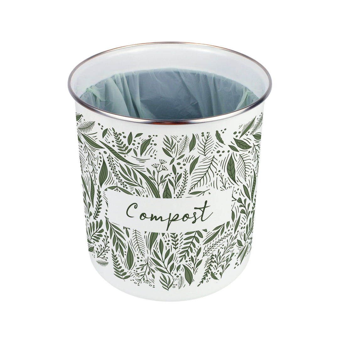 Purely Home Green Leaves Toller Compost Caddy