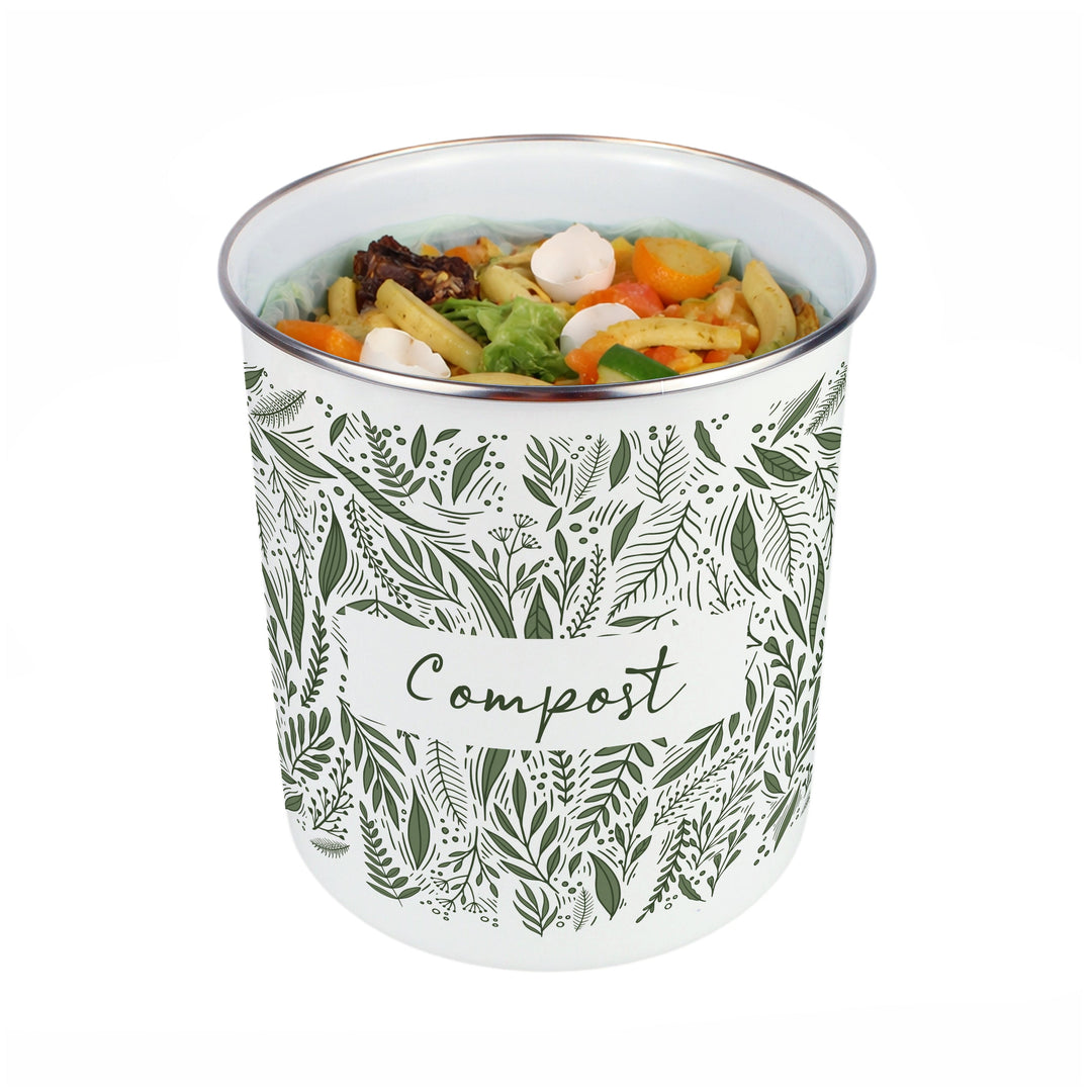Purely Home Green Leaves Toller Compost Caddy