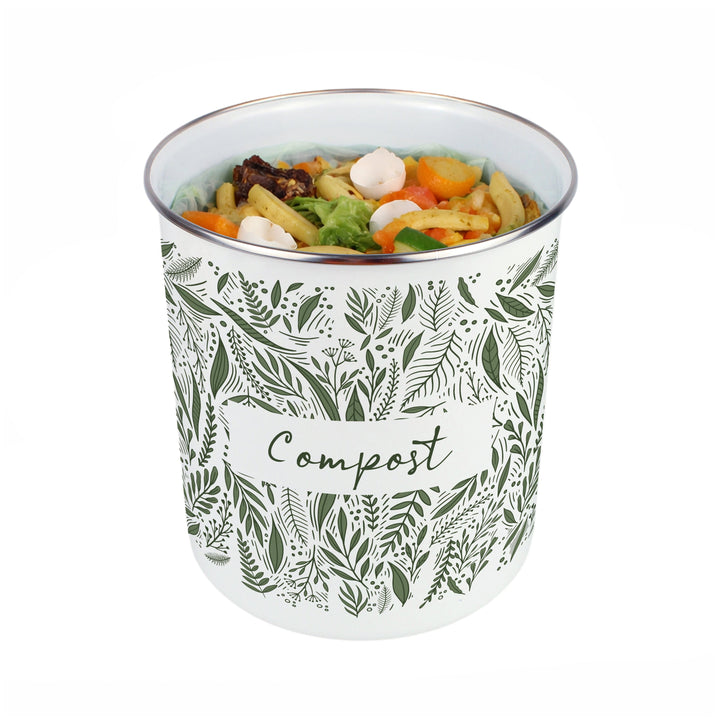 Purely Home Green Leaves Toller Compost Caddy