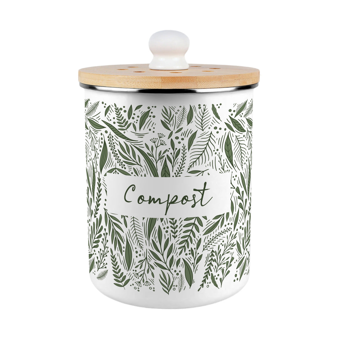 Purely Home Green Leaves Toller Compost Caddy
