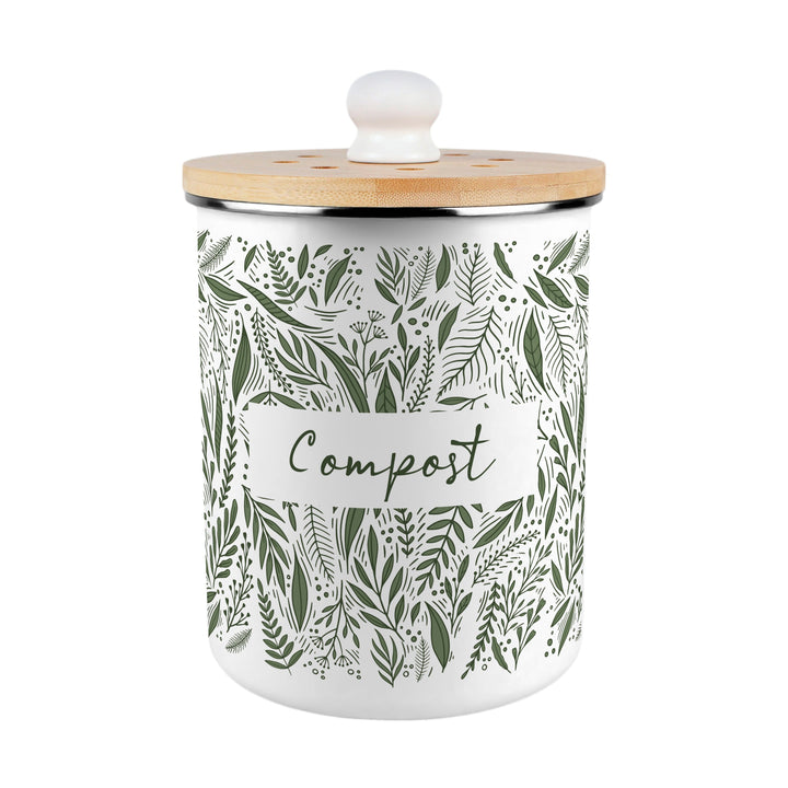 Purely Home Green Leaves Toller Compost Caddy