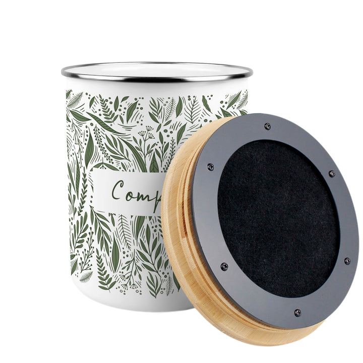 Purely Home Green Leaves Toller Compost Caddy