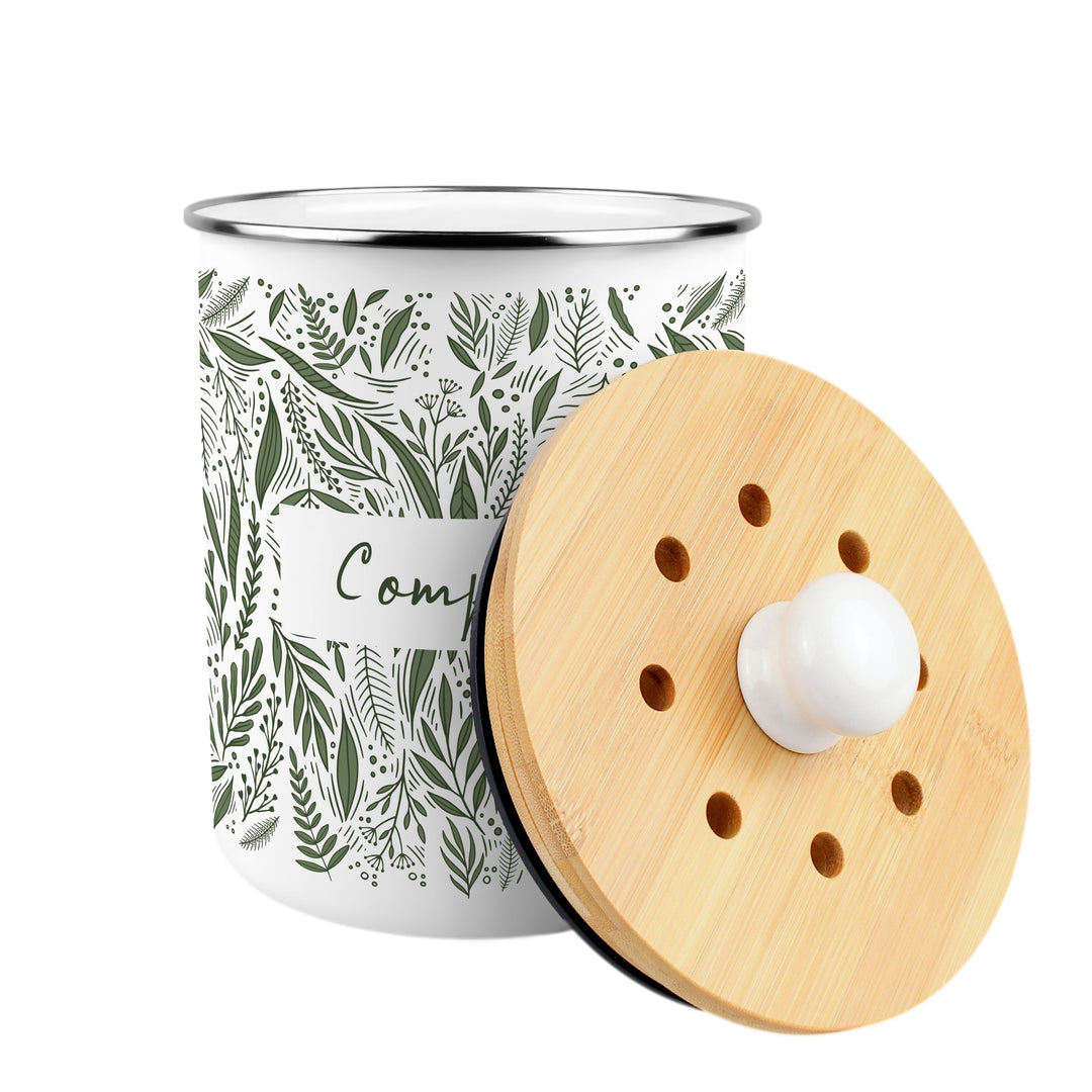 Purely Home Green Leaves Toller Compost Caddy