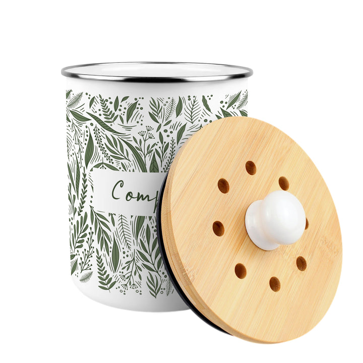 Purely Home Green Leaves Toller Compost Caddy