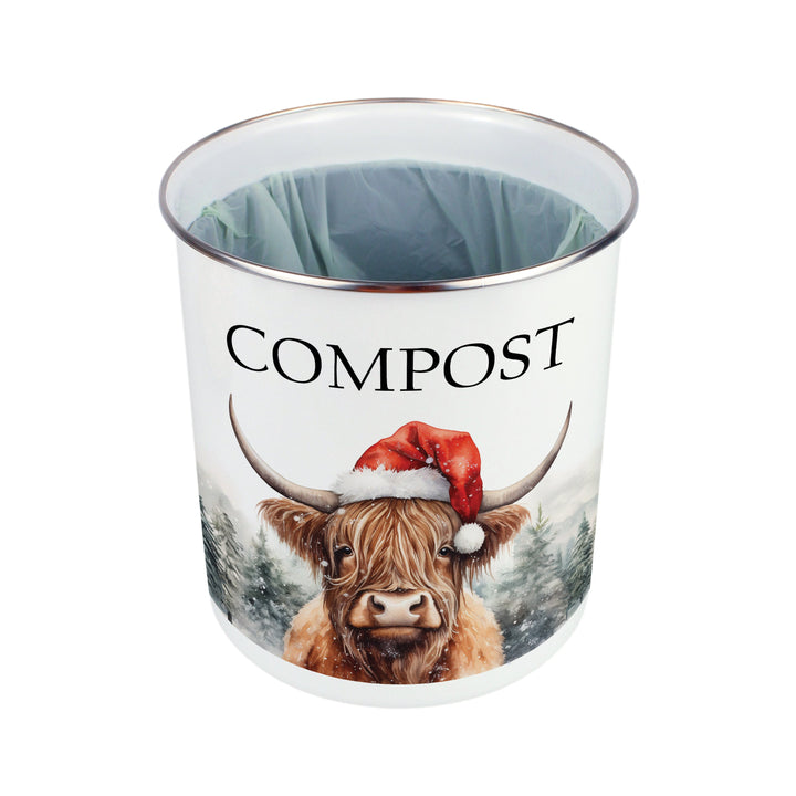 Purely Home Christmas Highland Cow Toller Compost Caddy