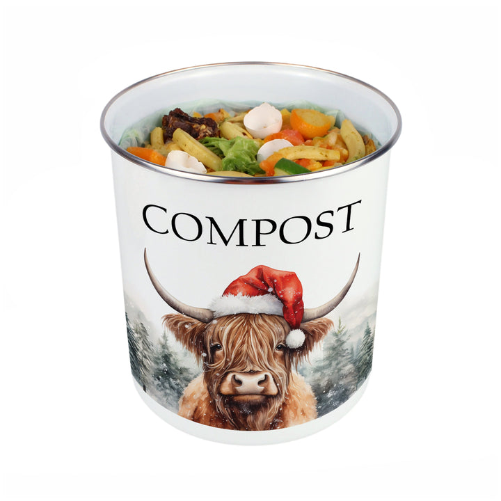 Purely Home Christmas Highland Cow Toller Compost Caddy