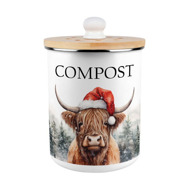 Purely Home Christmas Highland Cow Toller Compost Caddy