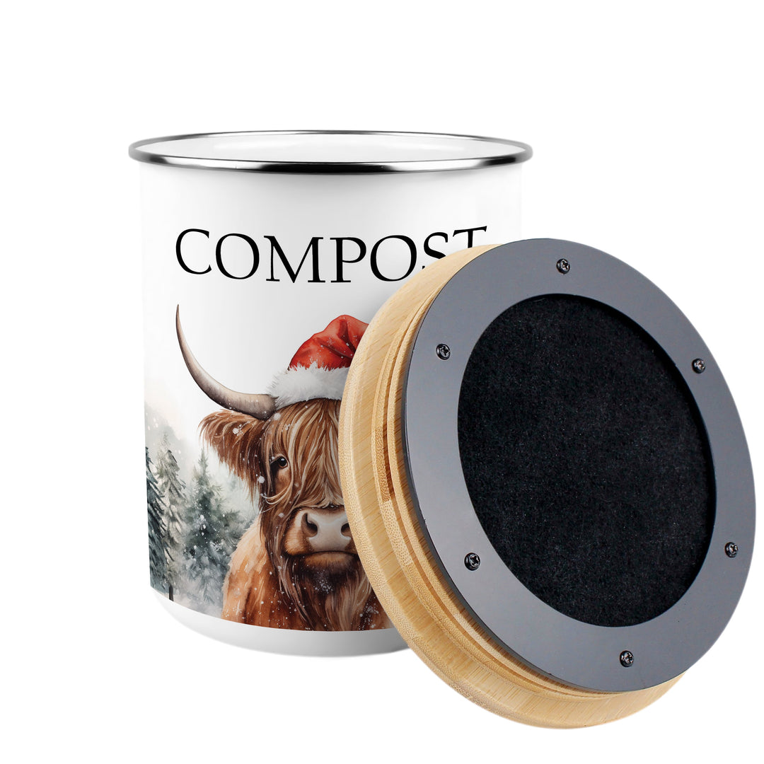 Purely Home Christmas Highland Cow Toller Compost Caddy