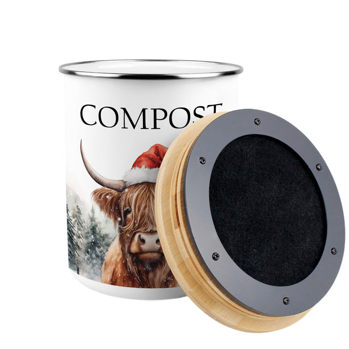 Purely Home Christmas Highland Cow Toller Compost Caddy