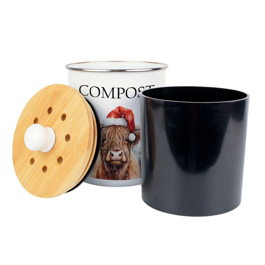 Purely Home Christmas Highland Cow Toller Compost Caddy