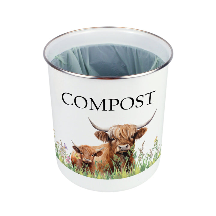 Purely Home Highland Cow & Calf Toller Compost Caddy