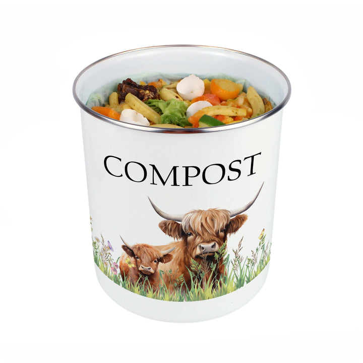 Purely Home Highland Cow & Calf Toller Compost Caddy