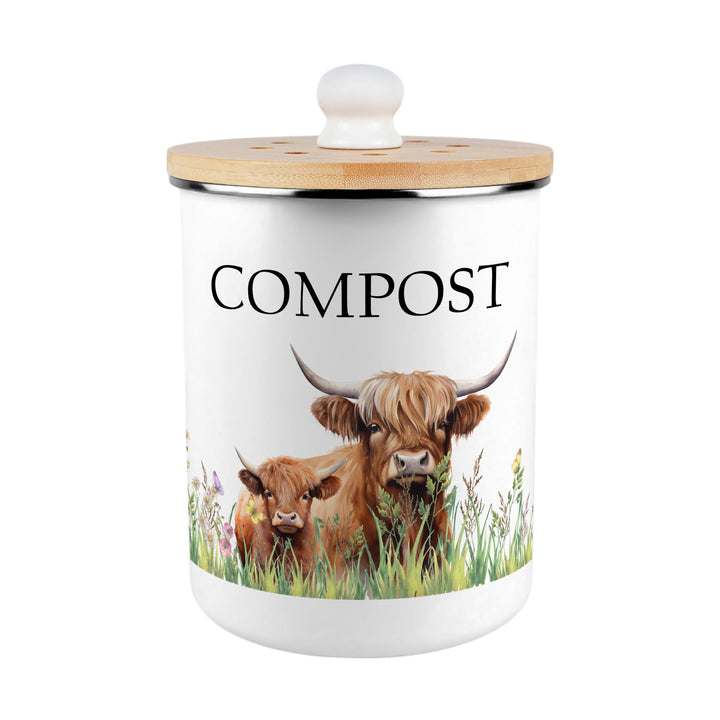 Purely Home Highland Cow & Calf Toller Compost Caddy