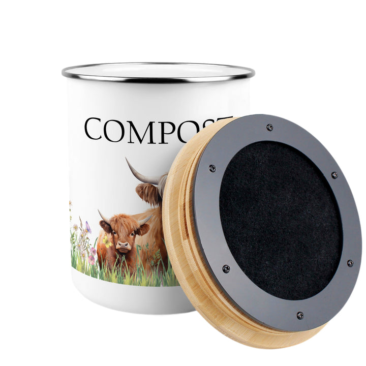 Purely Home Highland Cow & Calf Toller Compost Caddy