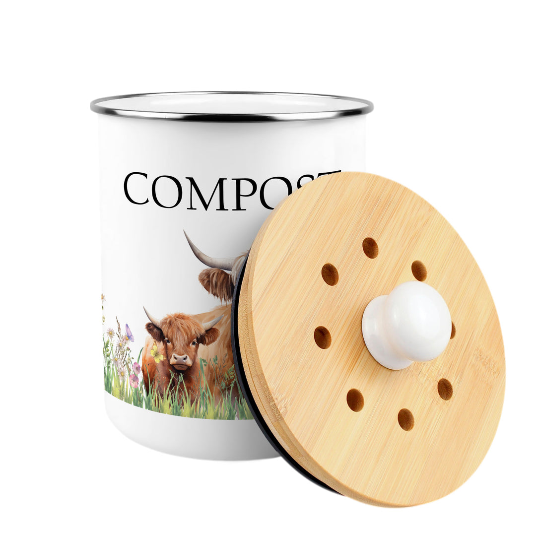 Purely Home Highland Cow & Calf Toller Compost Caddy