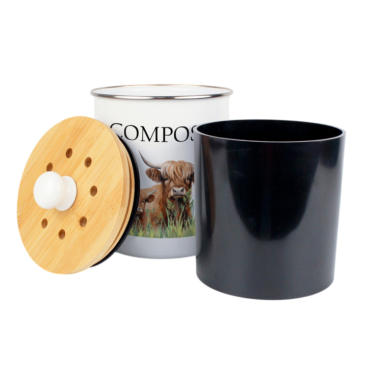 Purely Home Highland Cow & Calf Toller Compost Caddy