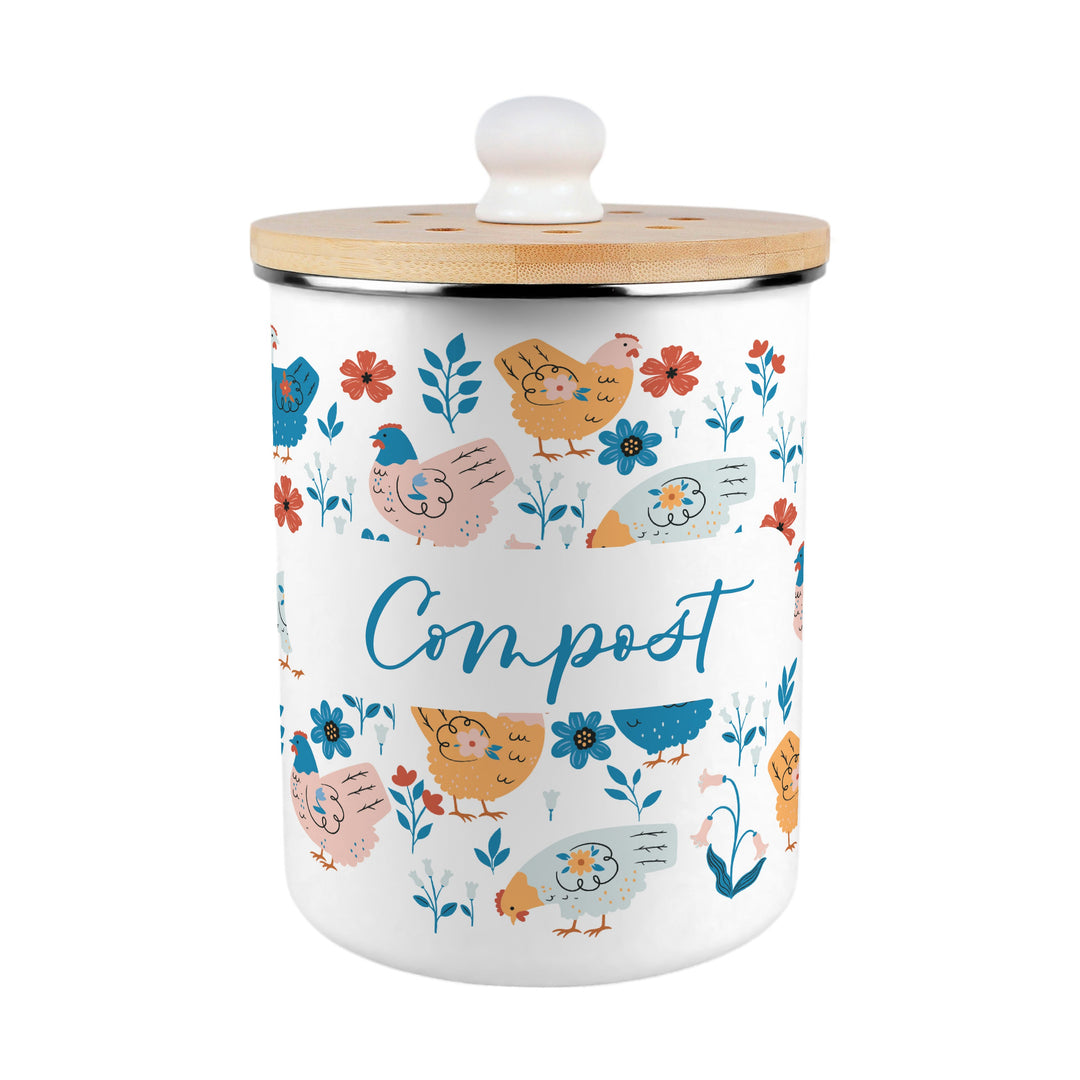 Purely Home Botanical Chickens Toller Compost Caddy